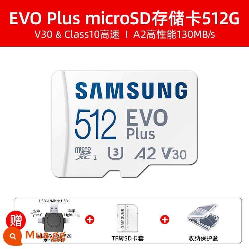 Thẻ nhớ Samsung 512g thẻ micro sd thẻ nhớ thẻ tf chuyển đổi tốc độ cao thẻ nhớ thẻ mở rộng điện thoại di động - EVO Plus 512G A2/U3 cấp + đầu đọc thẻ đa chức năng cho điện thoại di động