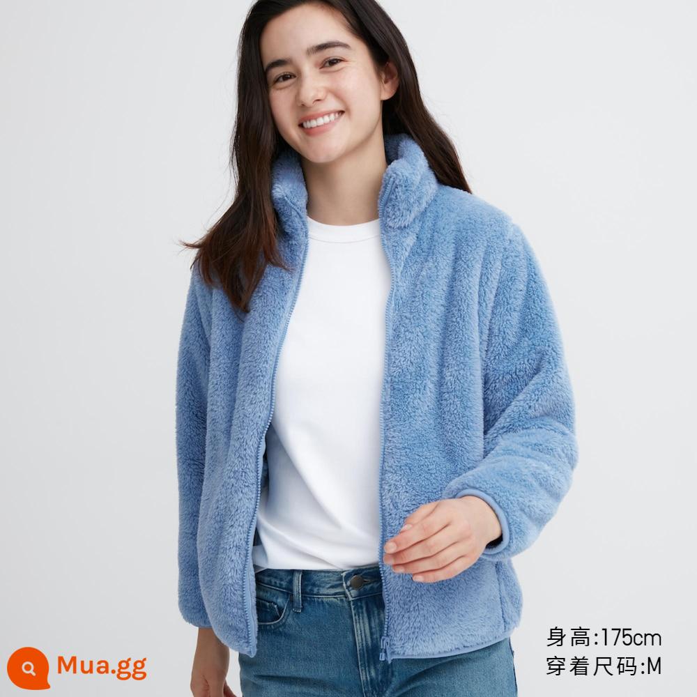 Áo khoác nhung dài có khóa kéo của Uniqlo nữ lông cừu mùa thu đông 449753/459794 - 459794/64 hồ xanh