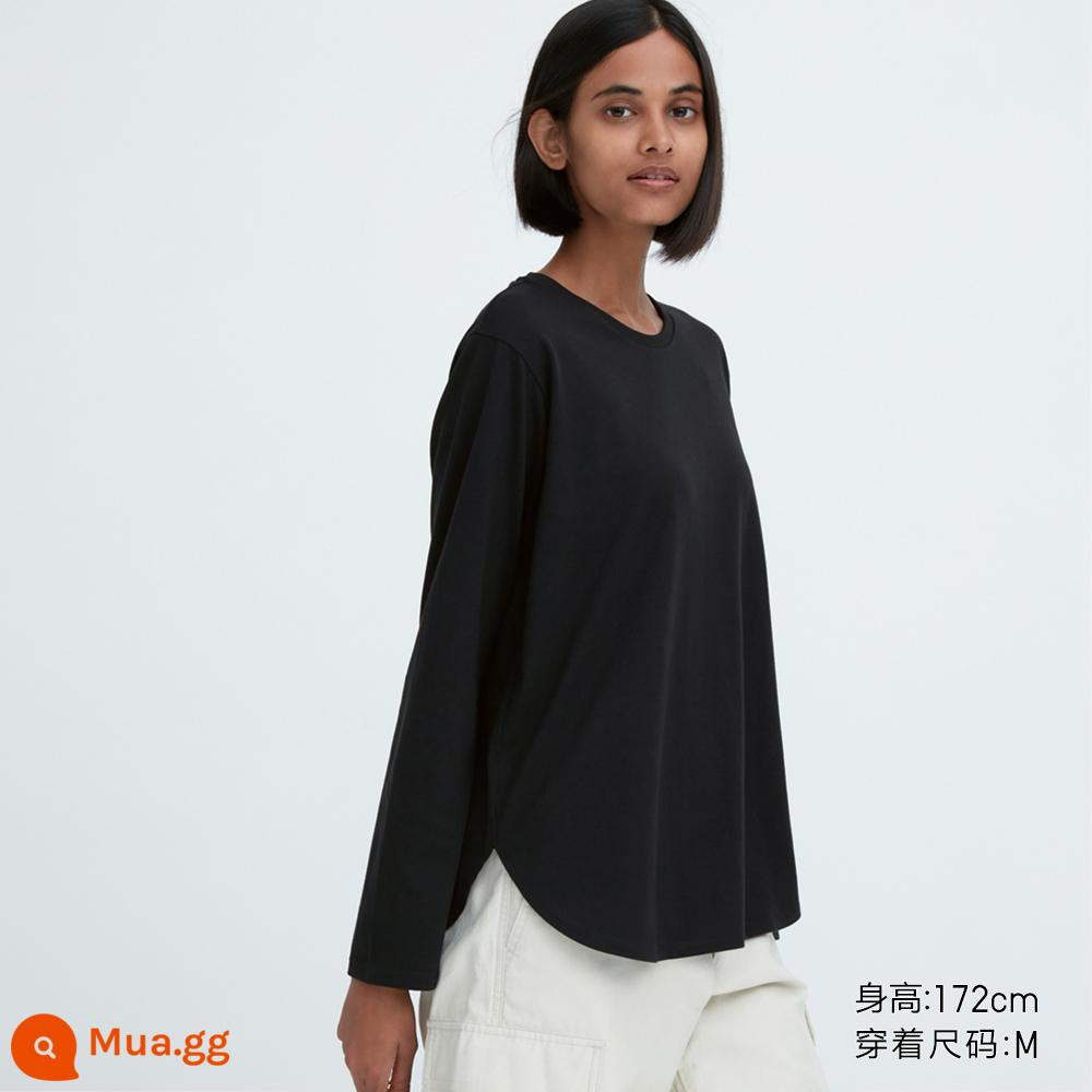 [Pre-sale] Áo thun dài tay viền cong cotton mềm mại dành cho nữ Uniqlo sản phẩm mới 466669 - 09 màu đen