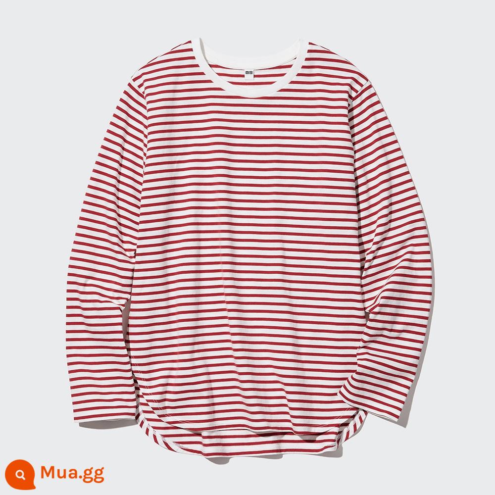 Uniqlo nữ cotton mềm viền cong viền cổ tròn dài tay nữ tính 466731 - 466731/17 màu đỏ hạt dẻ