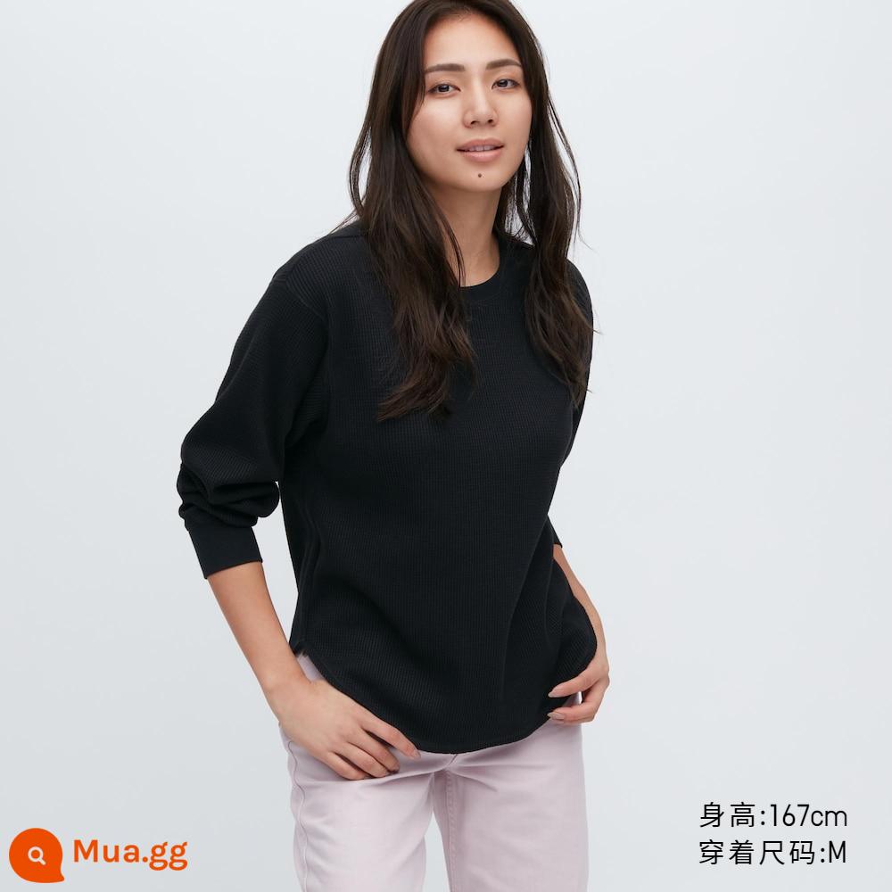 Áo chui đầu cổ tròn waffle nữ Uniqlo (Sản phẩm mới dài tay thường ngày) 459786 UNIQLO - 09 màu đen