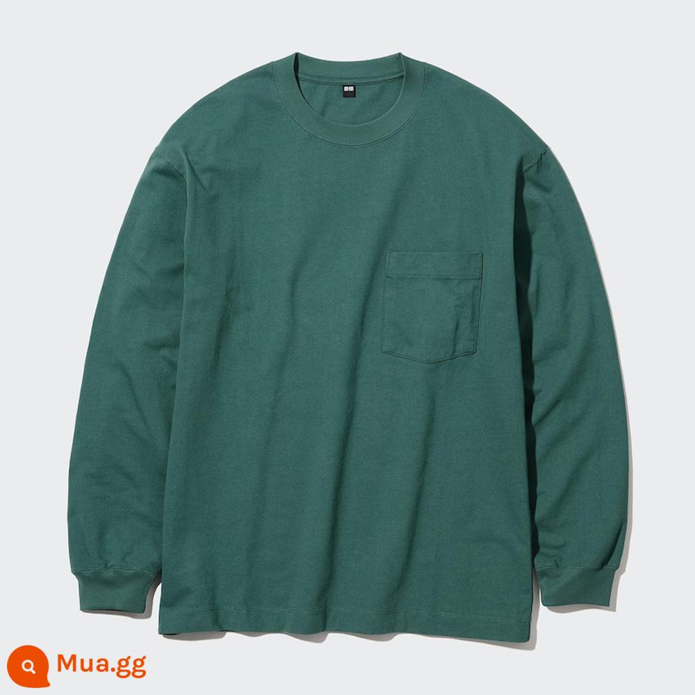 Uniqlo nam nữ áo thun cotton cổ tròn giản dị áo thun cotton đáy mùa thu 460316 455404 - 460316/55 xanh