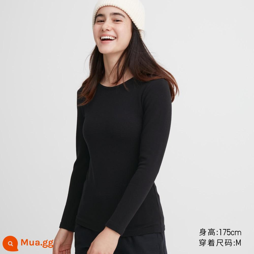 Uniqlo Áo thun/quần bó HEATTECH nữ cao cấp thoải mái và ấm áp (Quần áo mùa thu đỏ năm mới) 460406/460468 - 460406 Áo thun/09 Đen trầm