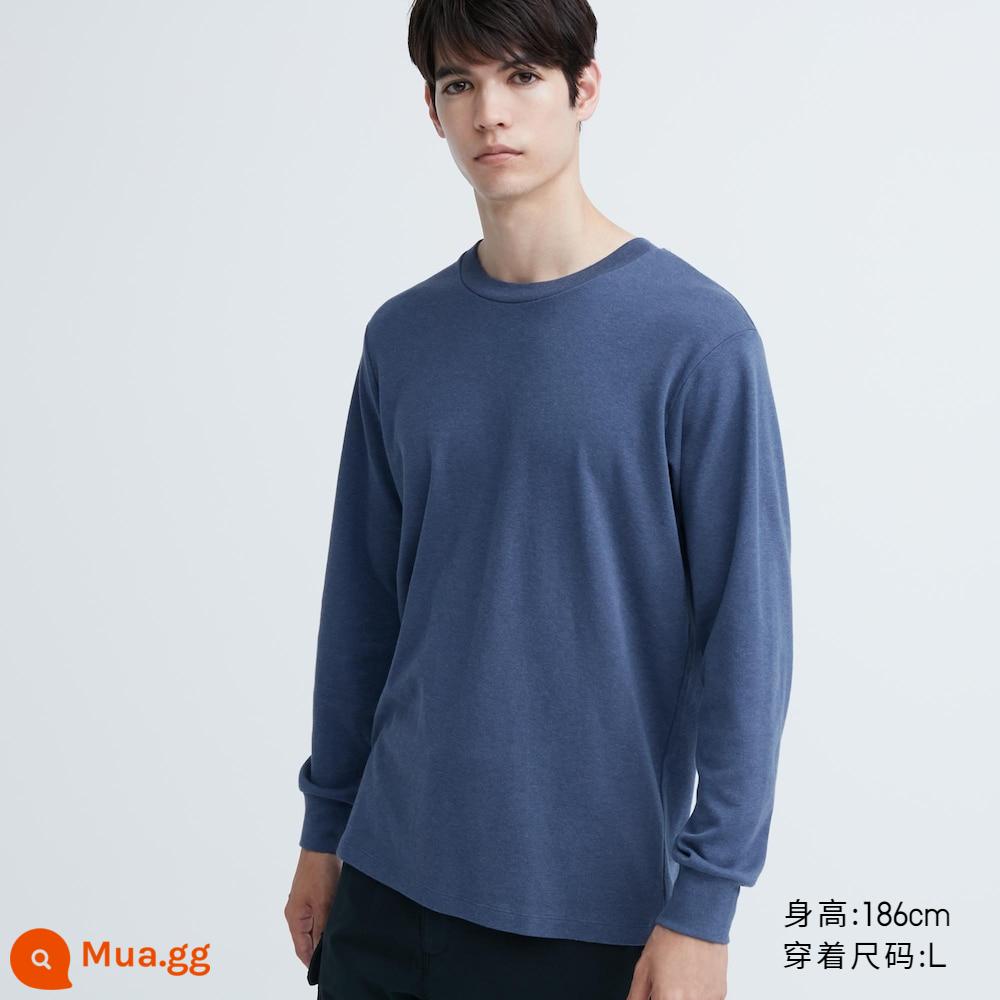 Áo thun cổ tròn mềm mại Uniqlo nam nữ giản dị cotton Mỹ lớp bên trong hàng đầu mùa thu 460319 - 67 xanh nước biển