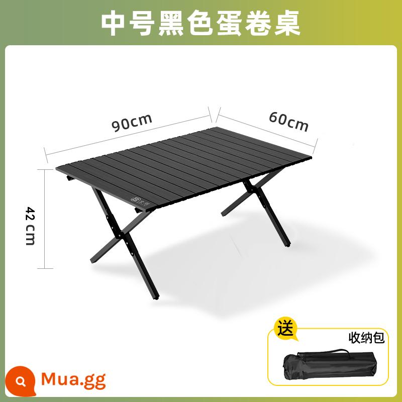 Bàn gấp ngoài trời hợp kim nhôm trứng cuộn bàn dã ngoại di động bàn ghế cắm trại cung cấp thiết bị trọn bộ - [Thép carbon dày] Bàn cuộn trứng đen cỡ vừa 90 cm- (có túi đựng)