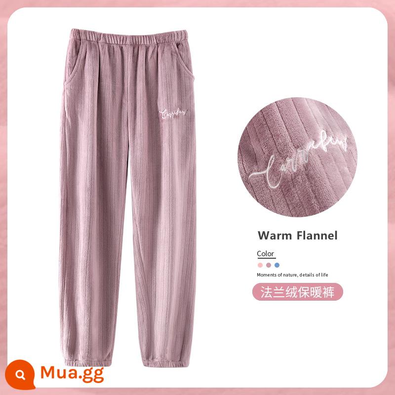 Quần pyjama nữ quần mặc ở nhà quần lông cừu san hô quần thu đông ấm quần flannel nhung dày kích thước lớn có thể mặc ra ngoài - A835498 Tím sương [Hoa văn tối]