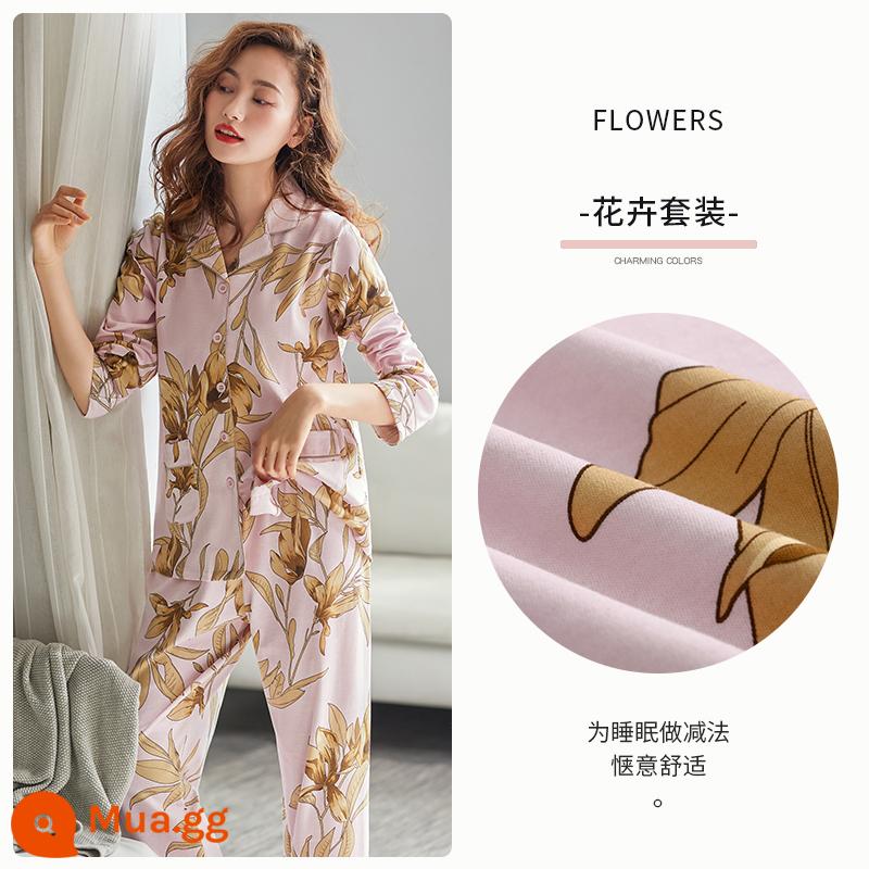 Bộ Đồ Ngủ Nữ Mùa Xuân Và Mùa Thu Mùa Thu Quần Áo Mùa Thu Cotton Nguyên Chất Dài Tay Homewear Thu Đông Mỏng Phần Cỡ Lớn Phù Hợp Với - A810351 màu/ve áo