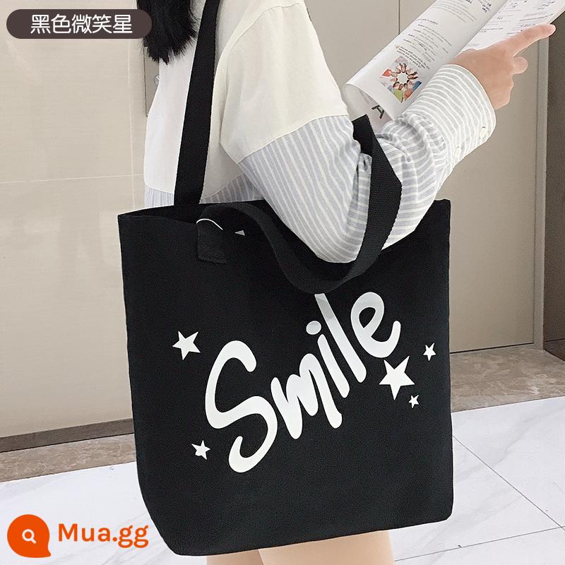 Túi vải nữ túi đeo vai đơn túi tote túi Messenger túi túi xách túi sinh viên đại học mới 2022 sức chứa lớn - ngôi sao mỉm cười màu đen