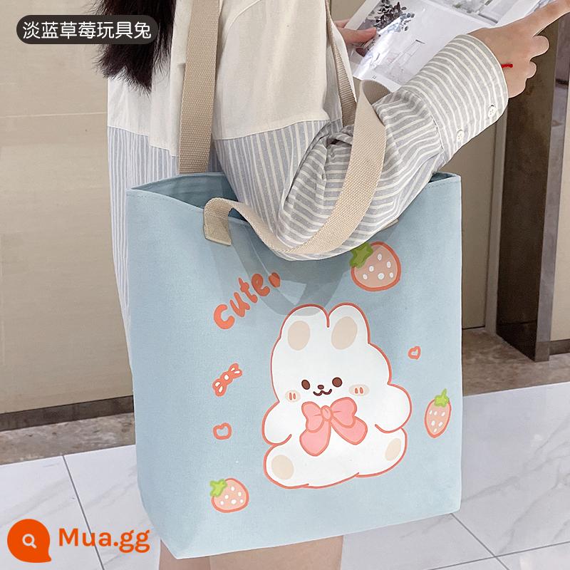 Túi vải nữ túi đeo vai đơn túi tote túi Messenger túi túi xách túi sinh viên đại học mới 2022 sức chứa lớn - Thỏ đồ chơi dâu tây màu xanh nhạt