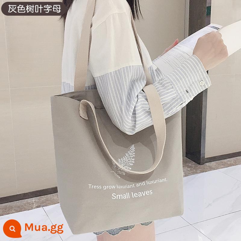 Túi tote vải nữ học sinh cấp 3 đựng sách vở bài tập sửa chữa túi học sinh cấp 2 sửa chữa túi bảo vệ môi trường công suất lớn - chữ lá màu xám