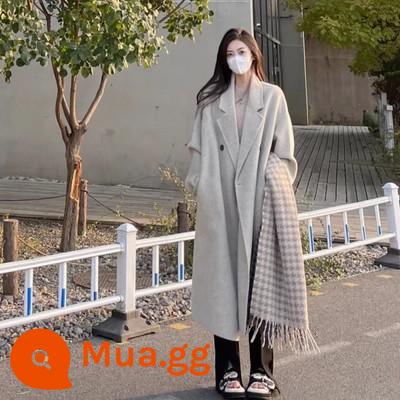 Áo khoác len cashmere 2 mặt cao cấp cho nữ 2023 thu đông kiểu dáng mới Áo khoác len dày phong cách Hepburn phong cách Hàn Quốc - Màu bột yến mạch [kiểu chần bông]