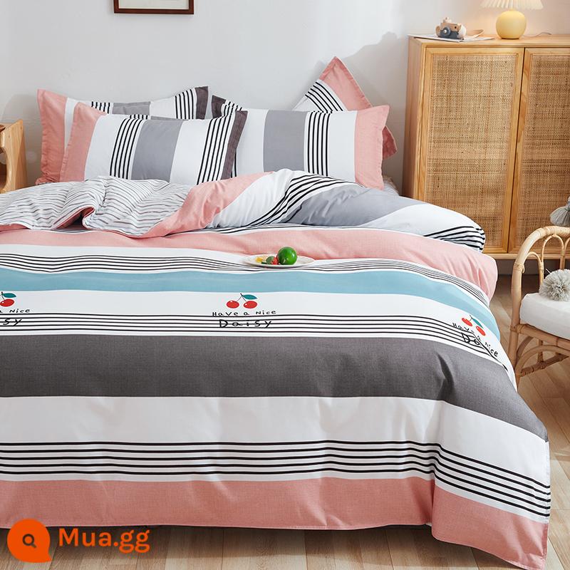 Vỏ chăn đơn mảnh cotton 100 ký túc xá sinh viên đơn 150x200x230 ga trải giường vỏ chăn 2 mảnh 220x240 - bột anh đào lớn màu hồng