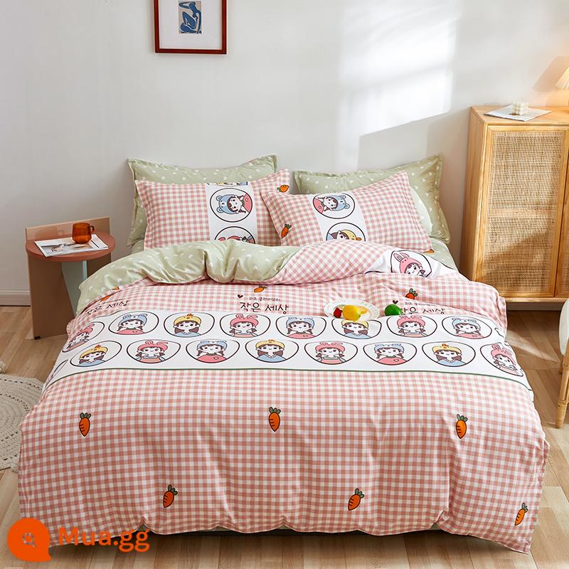 Vỏ chăn đơn mảnh cotton 100 ký túc xá sinh viên đơn 150x200x230 ga trải giường vỏ chăn 2 mảnh 220x240 - Hoa hồng đỏ búp bê dễ thương màu hồng