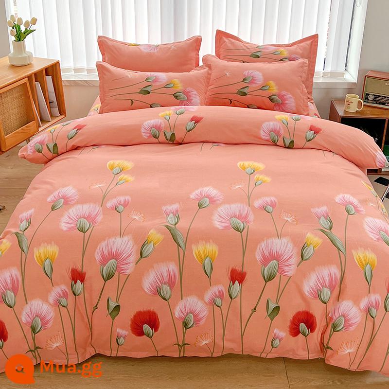 Vỏ chăn đơn mảnh cotton 100 ký túc xá sinh viên đơn 150x200x230 ga trải giường vỏ chăn 2 mảnh 220x240 - Hoa nhiều màu sắc nâu nhạt