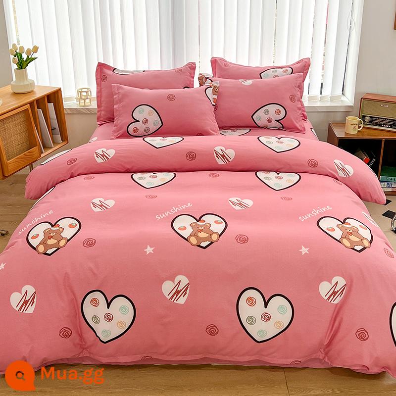 Vỏ chăn đơn mảnh cotton 100 ký túc xá sinh viên đơn 150x200x230 ga trải giường vỏ chăn 2 mảnh 220x240 - gấu bông màu cam