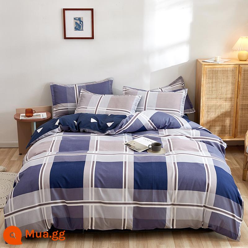 Vỏ chăn đơn mảnh cotton 100 ký túc xá sinh viên đơn 150x200x230 ga trải giường vỏ chăn 2 mảnh 220x240 - Sal màu xanh đậm