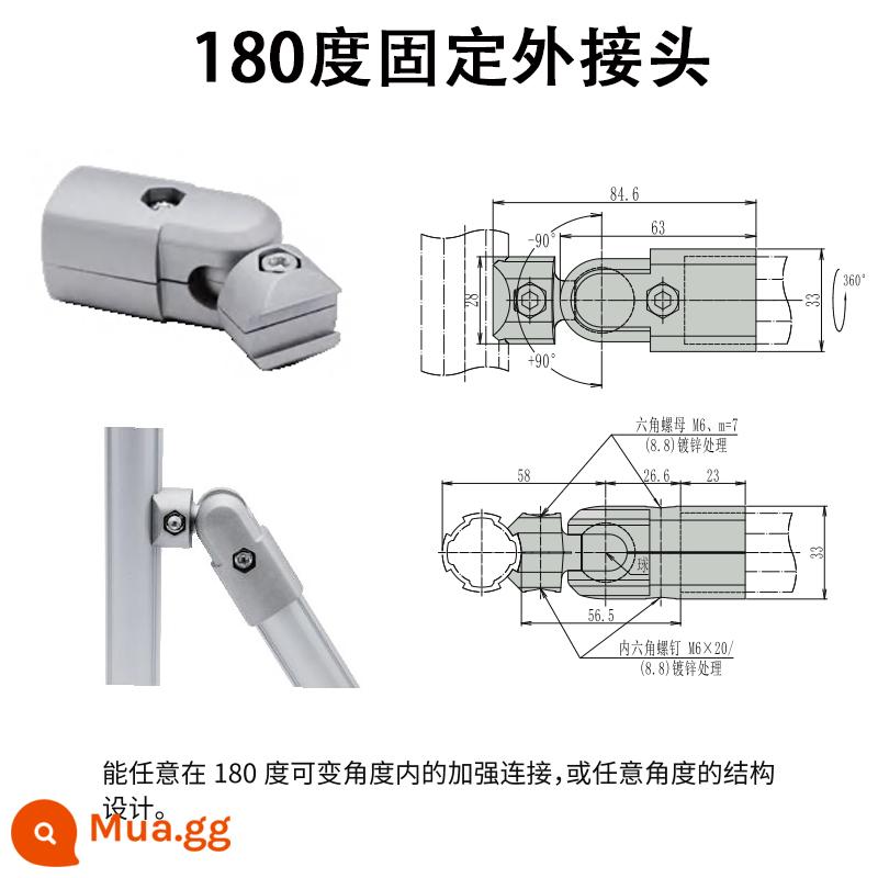 28mm hợp kim nhôm nạc ống thế hệ thứ ba cần dây phụ kiện ống nhôm hồ sơ ống tròn khớp nối làm việc xe đẩy - Khớp ngoài cố định 180 độ