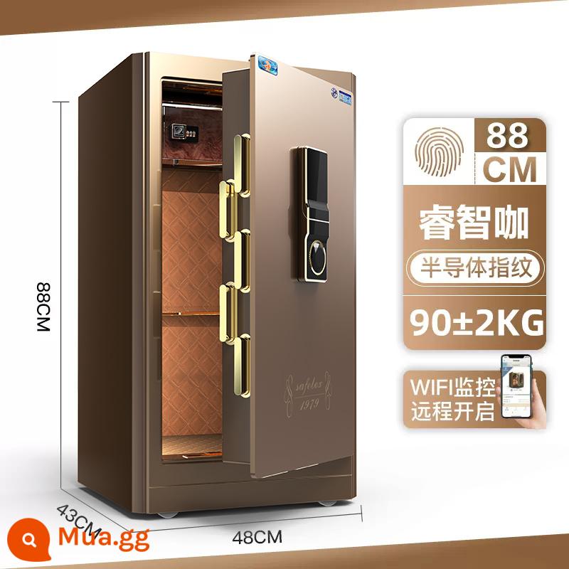 Thương hiệu Tiger két sắt gia đình nhỏ chứng nhận CSP 45/58/78/88cm mật khẩu vân tay WiFi điều khiển từ xa thông minh hoàn toàn bằng thép chống trộm tủ quần áo đầu giường vô hình két sắt văn phòng chứng nhận 3C mới - Loại 88-Smart Café-Mật khẩu vân tay WiFi Model