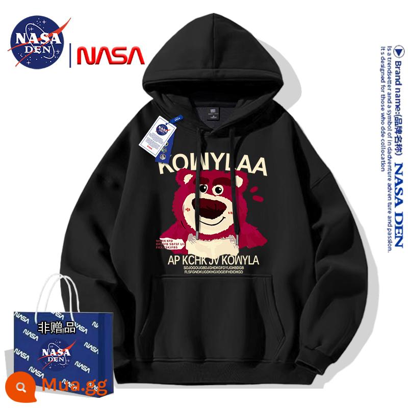 NASA đồng thương hiệu Mỹ retro hạng nặng dài tay dày cotton T thương hiệu hợp thời trang dành cho nữ đơn giản có mũ trùm đầu cộng với áo khoác nhung đôi - đen