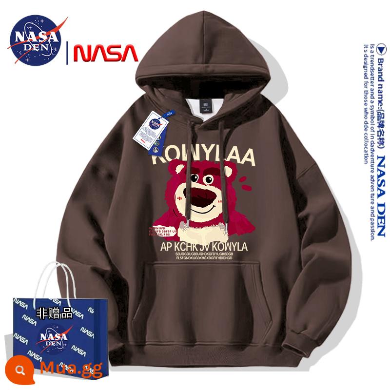 NASA đồng thương hiệu Mỹ retro hạng nặng dài tay dày cotton T thương hiệu hợp thời trang dành cho nữ đơn giản có mũ trùm đầu cộng với áo khoác nhung đôi - Màu nâu