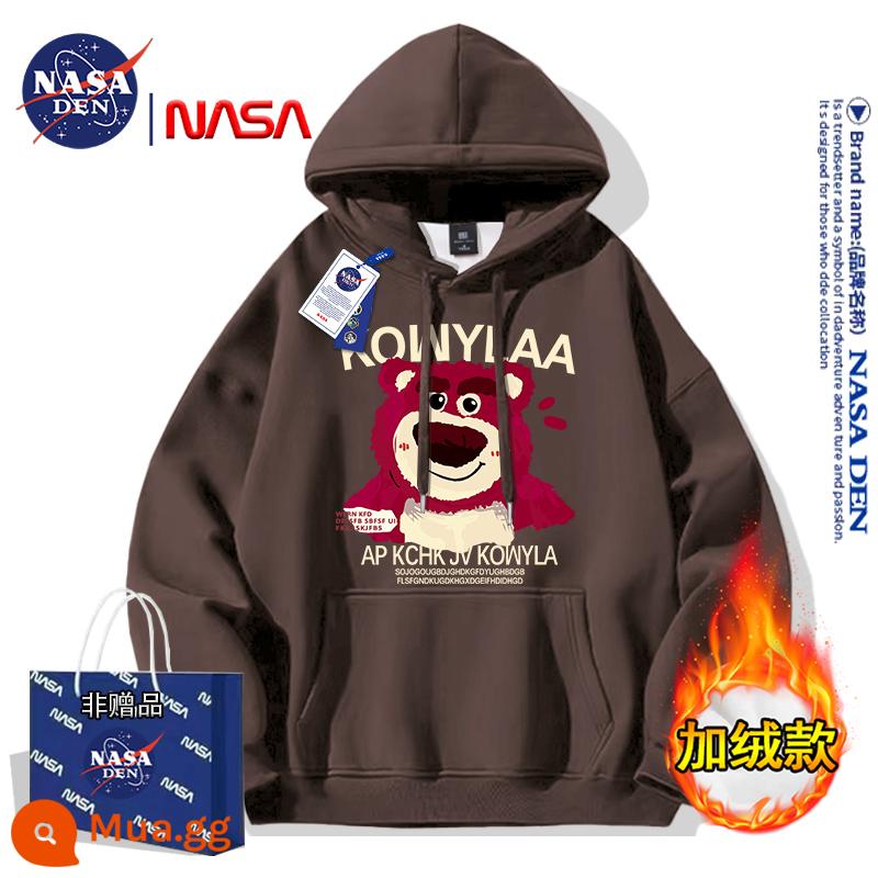 NASA đồng thương hiệu Mỹ retro hạng nặng dài tay dày cotton T thương hiệu hợp thời trang dành cho nữ đơn giản có mũ trùm đầu cộng với áo khoác nhung đôi - Màu nâu (cộng với nhung)