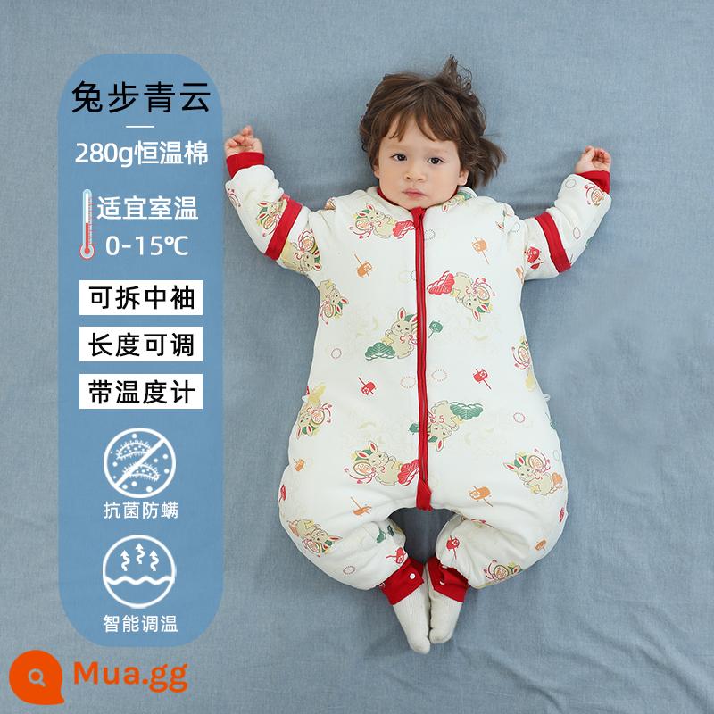 Tata Monkey Baby Túi ngủ nhiệt độ không đổi Mùa xuân, mùa thu và mùa đông phổ thông dành cho trẻ em Cotton nguyên chất chống đá Chăn cho bé Túi ngủ tách chân - Nhiệt độ giấc ngủ trực quan-bông giữ nhiệt dày không có vải thỏ che chân Qingyun