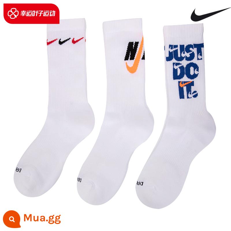 NIKE Nike Vớ Nam và Nữ Vớ Thông Thường Tập Luyện Mới Ba Đôi Vớ Ống Trung Bình Bóng Đá Vớ Thể Thao Màu Trắng DH3822 - DH3822-902/hình chính/ba cặp/sấy khô nhanh