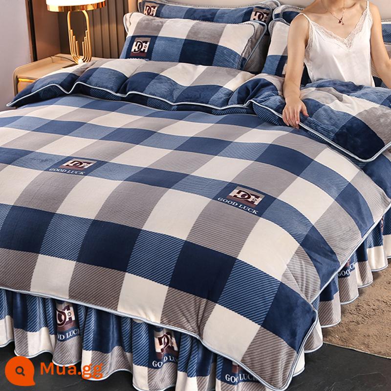 Internet nổi tiếng sữa nhung vỏ chăn đơn mảnh mùa đông Plus nhung flannel san hô nhung giường vỏ chăn đơn 1.5 mét 200x230 - Lưới lớn màu xanh lam [nhung sữa loại A, thích hợp cho bé]