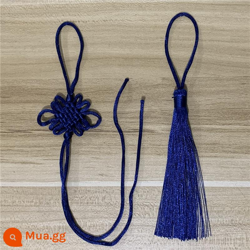 6-nút thắt nhỏ Trung Quốc thắt nút bán thành phẩm handmade DIY trang sức xe mặt dây chuyền tua rua tua rua sợi dây màu đỏ bện chất liệu - xanh hải quân