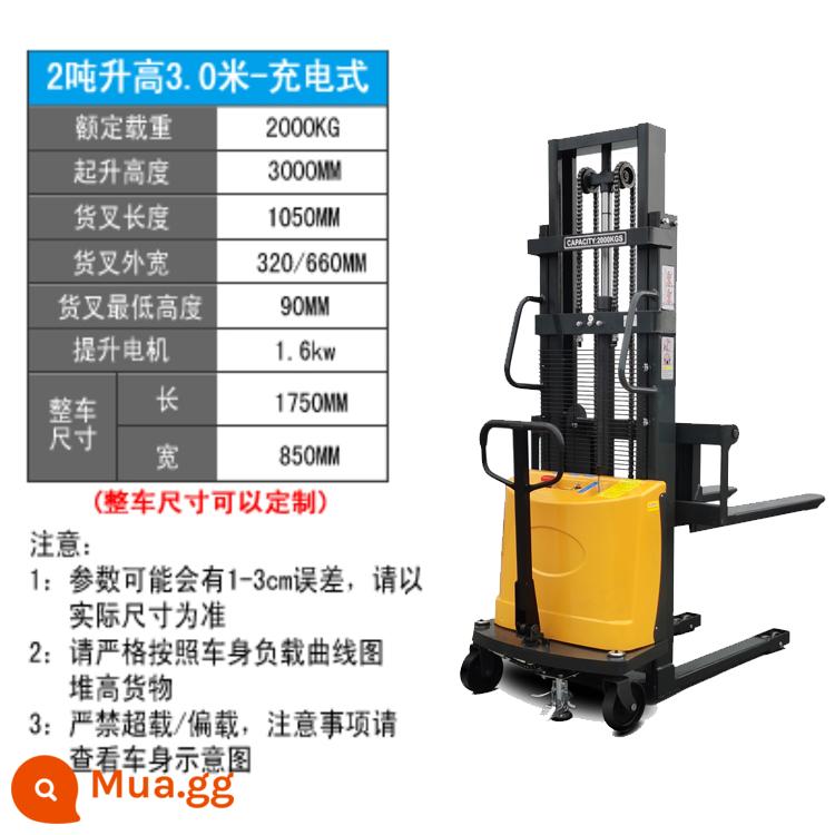 1 tấn, 2 -Ton heap bán điện cao -machine Máy nâng tự động nhỏ Xử lý xử lý tải và dỡ hàng hóa thủy lực Cao thịt bò cao - [Chất lượng cao] 2 tấn nâng lên 3 mét để sạc