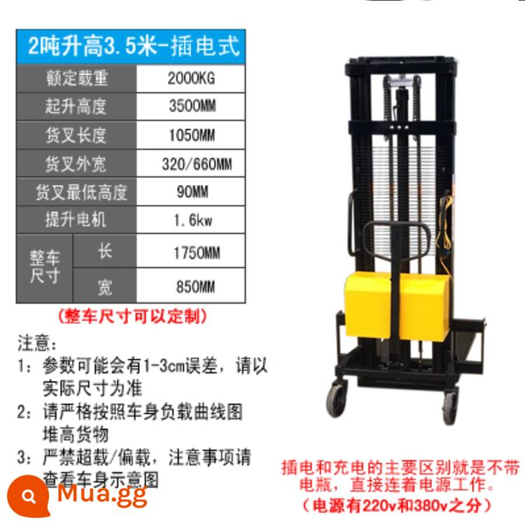 1 tấn, 2 -Ton heap bán điện cao -machine Máy nâng tự động nhỏ Xử lý xử lý tải và dỡ hàng hóa thủy lực Cao thịt bò cao - [Chất lượng cao] Plug-in nâng 2 tấn cao 3,5 mét