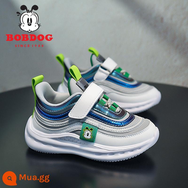 Giày trẻ em của Babu Dou Girl Girl 2022 Mới mùa thu và mùa đông Skin Faterproof Girl Girl Shoes Sports Boys - YZ-5906 xám xanh huỳnh quang (bề mặt da)