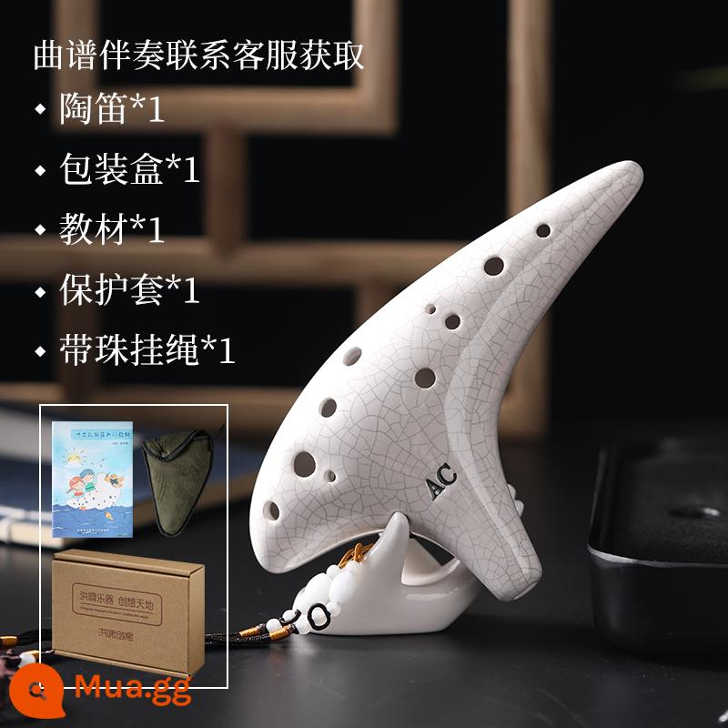 Hong Xiao 12 lỗ AC ocarina 12 lỗ alto C quê hương video phong cảnh nguyên bản dành cho người mới bắt đầu học nhạc cụ trong lớp học - Model chuyên nghiệp có vết nứt màu trắng (có bọc vải và thùng carton, v.v.)