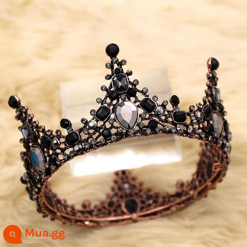 Boutique trang trí bánh nướng cô dâu theo phong cách Châu Âu hợp kim phối ren Vương miện phụ kiện sinh nhật handmade hoàng hậu mũ tròn lớn - Vương miện đen cao cấp-Nhiều kim cương