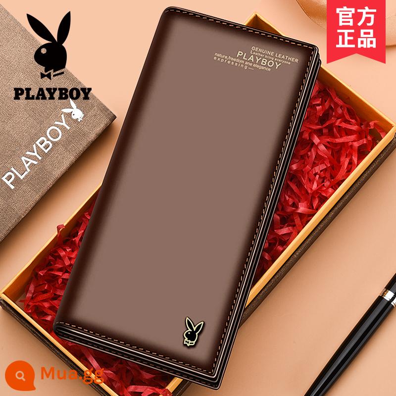 Ví Nam Playboy Da Thật 2021 Ví Mới Da Bò Nguyên Chất Phiên Bản Dài Đựng Thẻ Ví Chính Hãng Dành Cho Sinh Viên Đại Học - [Hộp quà sưu tập] Da bò lớp trên cùng 2071 nâu