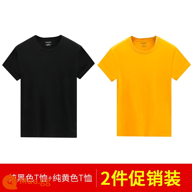 Áo thun nam dài tay mùa thu đông áo thun cotton trắng nguyên chất áo đáy quần mùa xuân hè ngắn tay bên trong dành cho nam - 2 cái 39) Tay áo ngắn (đen + vàng) 100% cotton