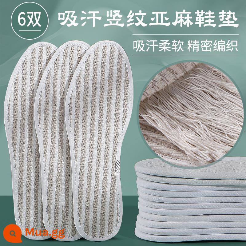 Cây ngải lanh đế nam khử mùi thoáng khí thấm hút mồ hôi chống mồ hôi chân đặc biệt vải cotton thủ công giày da nữ mùa hè - [6 đôi] Đế lót giày vải lanh sọc dọc thấm mồ hôi★Dệt chính xác