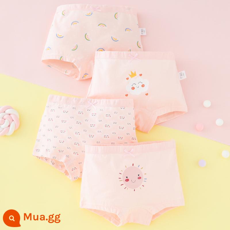 Quần lót trẻ em bé gái cotton nguyên chất tam giác cho bé 100% không kẹp mông PP bé gái con lớn quần lót boxer cotton - Cloud Sun (Four Corners) Loại A cotton nguyên chất không PP, 4 gói