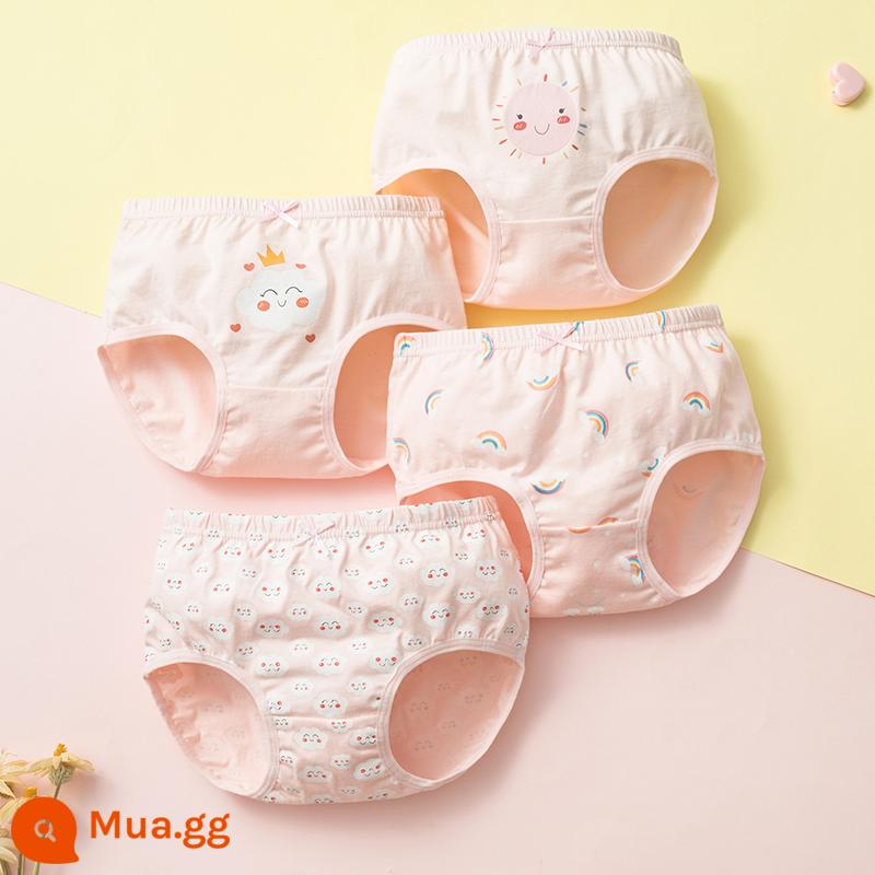 Quần lót trẻ em bé gái cotton nguyên chất tam giác cho bé 100% không kẹp mông PP bé gái con lớn quần lót boxer cotton - Cloud Sun (Tam giác) Loại A cotton nguyên chất không PP 4 gói