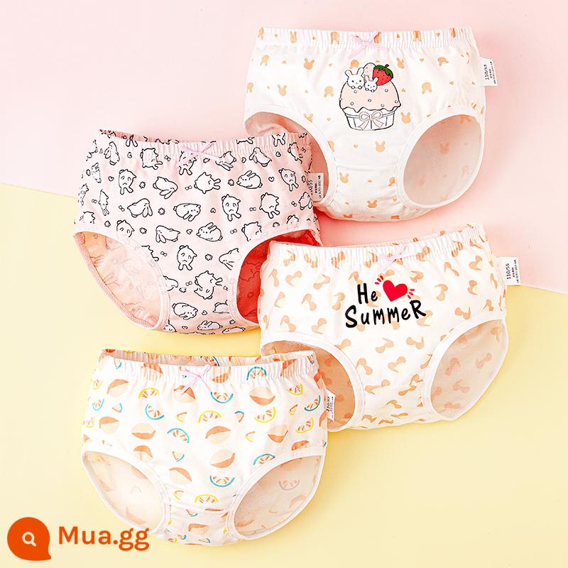 Quần lót trẻ em bé gái cotton nguyên chất tam giác cho bé 100% không kẹp mông PP bé gái con lớn quần lót boxer cotton - Lemon Bunny (Tam giác) Loại A cotton nguyên chất không có PP 4 gói