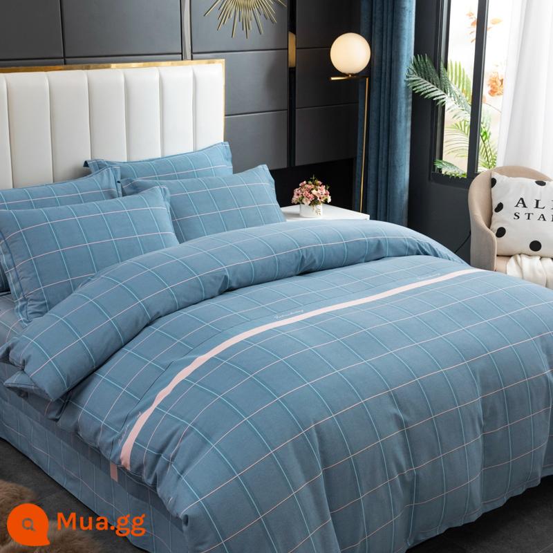 Cao cấp dày nguyên chất cotton chải bốn mảnh Bộ 100 tấm cotton vỏ chăn được trang bị tấm chăn ga gối đệm ba mảnh vỏ chăn - Dream Cube-RC