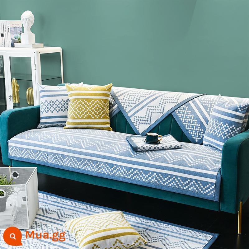 Đèn Sofa Sang Trọng Đệm Bốn Mùa Đa Năng Bắc Âu Hiện Đại Tối Giản Vải Chống Trơn Trượt Thời Trang Đệm Ghế Sofa Da Khăn - Nền xanh mơ mộng