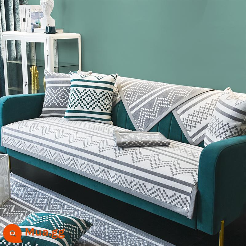 Đèn Sofa Sang Trọng Đệm Bốn Mùa Đa Năng Bắc Âu Hiện Đại Tối Giản Vải Chống Trơn Trượt Thời Trang Đệm Ghế Sofa Da Khăn - Nền trắng xám trong mơ