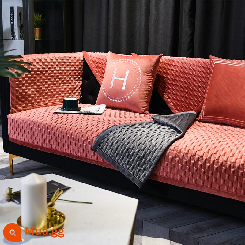 Đệm sofa da sang trọng ánh sáng Bắc Âu bốn mùa đa năng đơn giản hiện đại chống trơn trượt khăn bọc vải cao cấp đệm ngồi đệm - Geshan-màu đỏ san hô