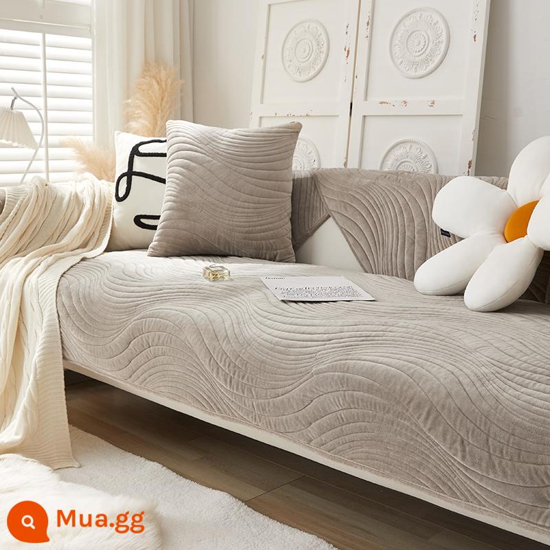 Bóng ghế sofa sang trọng vào mùa thu và mùa đông dày -slip đệm đơn giản hiện đại bốn mùa sofa da phổ quát khăn phủ khăn vải - Màu xám nhạt gợn sóng