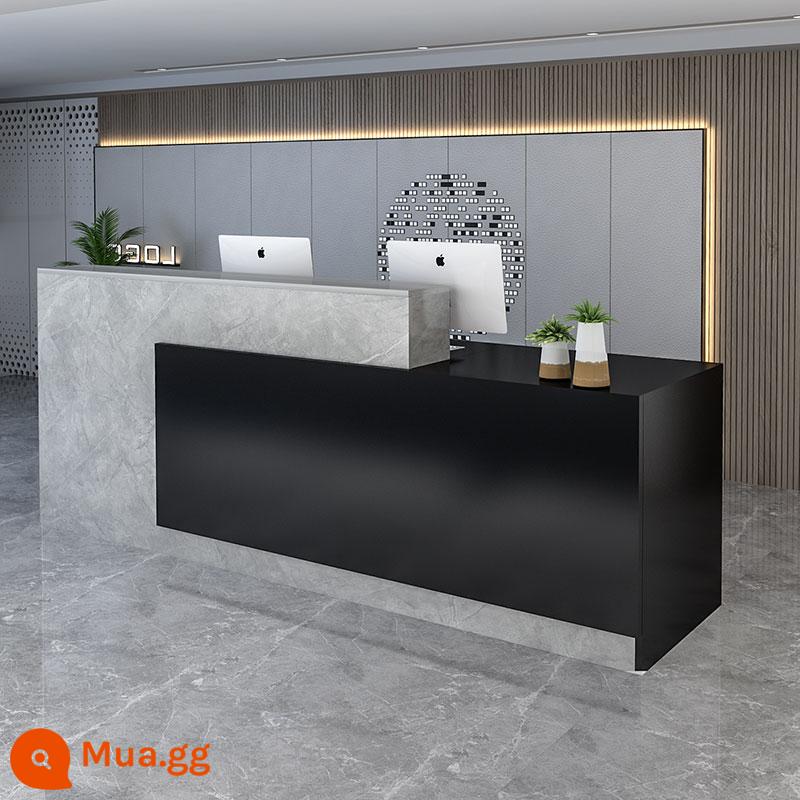 Quầy bar quầy lễ tân công ty quầy sơn quầy lễ tân shop quần áo shop trà sữa thẩm mỹ viện quầy thu ngân đơn giản - Xám nhạt, hoa văn đá xám cao, đen thấp, cao phải