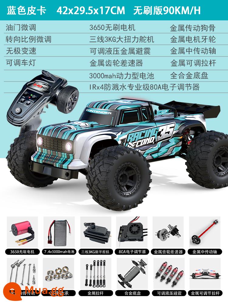 Lớn 1:10 tốc độ cao rc xe điều khiển từ xa drift xe điện đồ chơi người lớn đua xe chuyên nghiệp hợp kim tốc độ cao 4 bánh - [Động cơ không chổi than] Xe bán tải 1:10 màu xanh có thể điều chỉnh tốc độ 90km + Các bộ phận hợp kim được nâng cấp