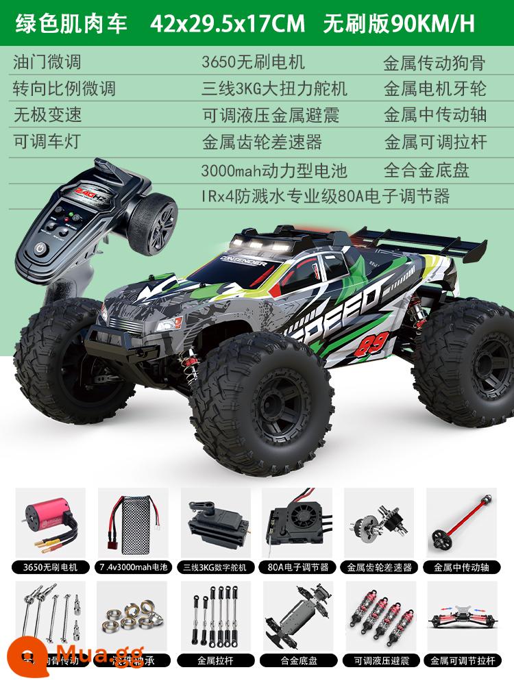 Lớn 1:10 tốc độ cao rc xe điều khiển từ xa drift xe điện đồ chơi người lớn đua xe chuyên nghiệp hợp kim tốc độ cao 4 bánh - [Động cơ không chổi than] Xe cơ bắp 1:10 màu xanh lá cây có thể điều chỉnh tốc độ 90 km + Các bộ phận hợp kim được nâng cấp