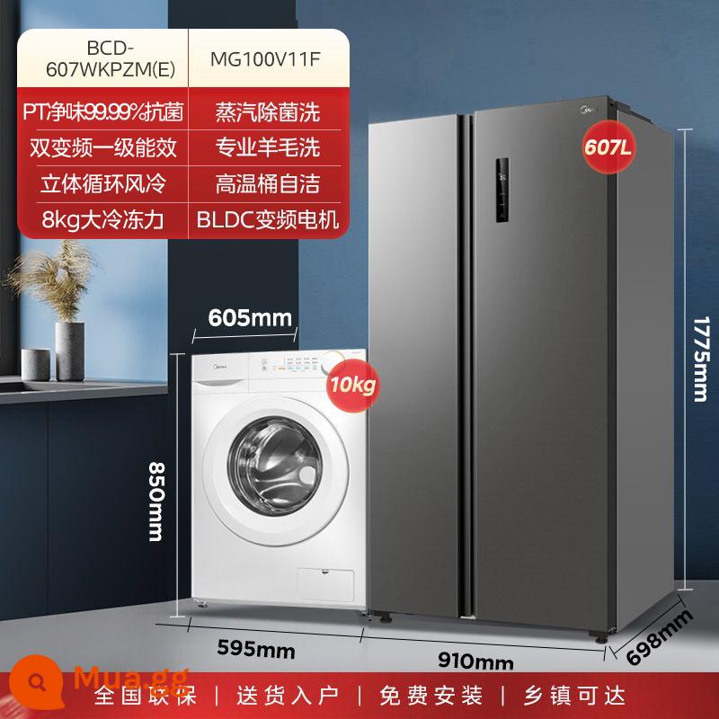 [Bộ Giặt Đá] Khuyến Mãi Kết Hợp Gói Máy Giặt Và Tủ Lạnh Midea 607L Trống Hoàn Toàn Tự Động Cửa Đôi - Tủ lạnh 2 cửa 607L + Máy giặt tích hợp giặt sấy trắng 10kg