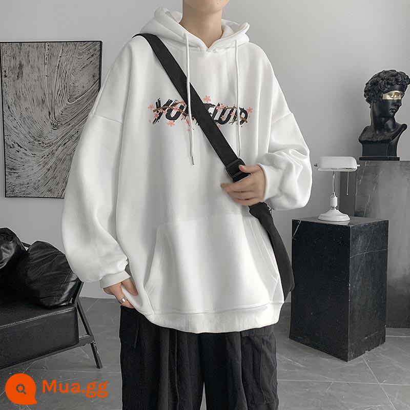 Thêm Velvet Cotton T nam T nam nước Mỹ Thương hiệu Thương hiệu Thiết kế áo khoác Loose to To Yea Young People thậm chí Hoodie - YB9315-màu trắng